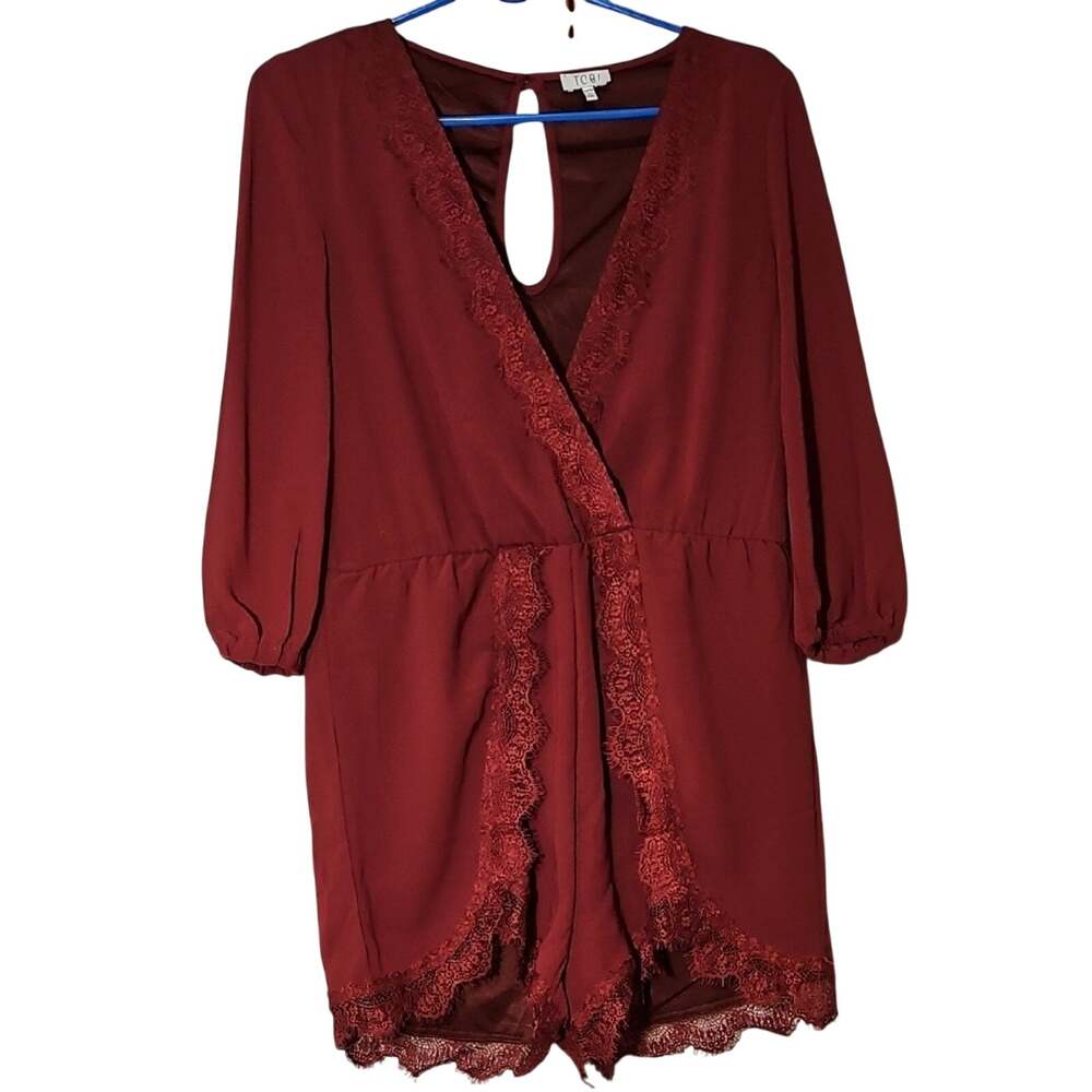 Tobi Red Jumpsuit with Wrap Style and Three-Quarter Sleeves